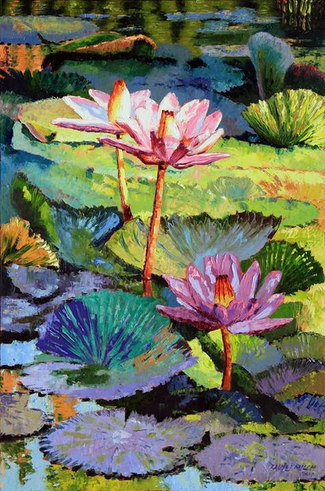 Flowers Lilly, Water Lilies Art, Water Lilies Painting, Lotus Painting, Lily Painting, Lotus Art, Lake Art, Oil Painting Flowers, Beginner Painting