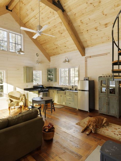 Wood Ceiling Vaulted, White Wash Wood Floors, Grey Wood Floors Kitchen, Knotty Pine Ceiling, Dog Trot House Plans, Pine Ceiling, Staircase Wood, Staircase Contemporary, Rustic Italian Decor