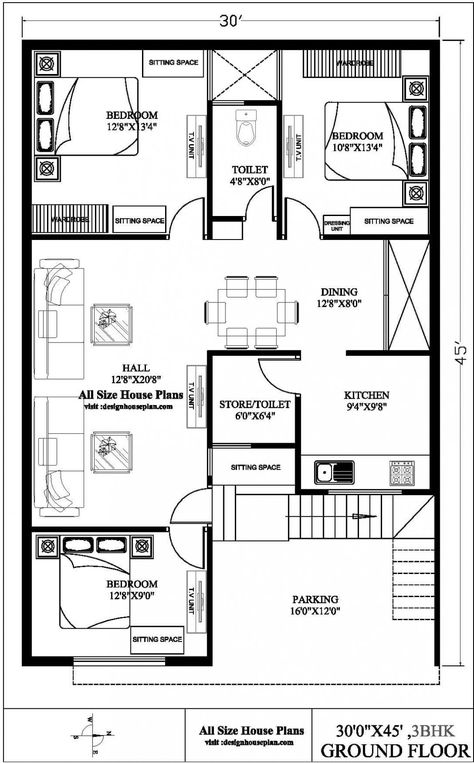 40x60 House Plans, Practical House, 30x50 House Plans, West Facing House, 20x40 House Plans, 30x40 House Plans, Narrow House Plans, 2bhk House Plan, Three Bedroom House Plan