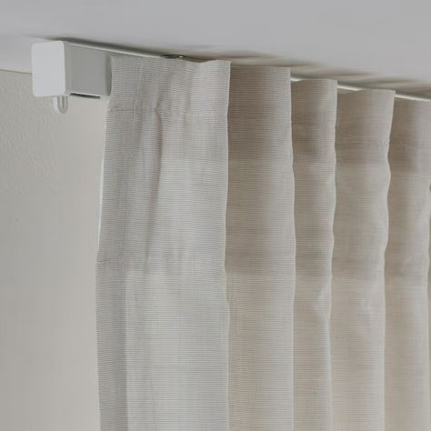 VIDGA single track rail, included ceiling fittings/white, 55" - IKEA Vidga Ikea Curtains Ceiling, Wall To Wall Curtains, Ceiling Mounted Curtain Track, Ceiling Mounted Curtains, Ceiling Curtain Rod, Ceiling Curtain Track, Ikea Closet, Ceiling Curtains, Ikea Curtains