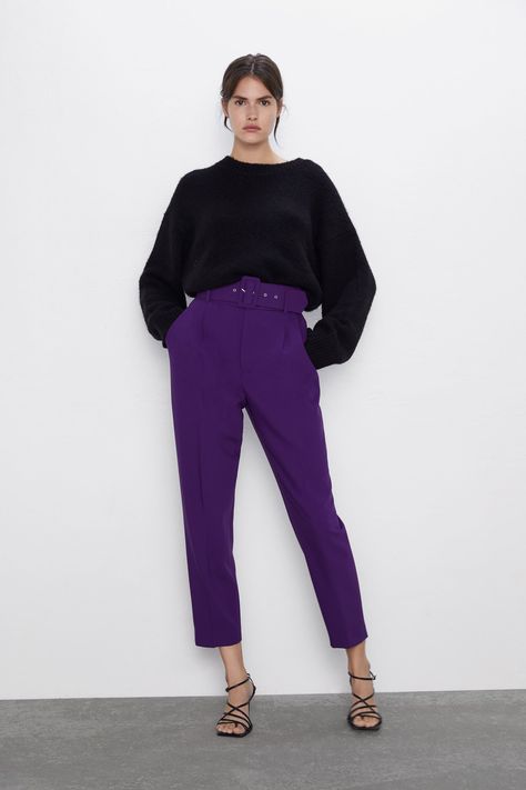 Purple trousers Purple Trousers Outfit, Purple Jeans Outfit, Purple Pants Outfit, Trousers Outfit, Worship Team, Pants Woman, Trouser Outfit, Purple Jeans, Work Chic