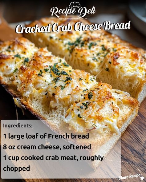 Recipe Deli Cracked Crab, Recipe Deli, Deli Recipes, Bread Ingredients, Cheese Bread, French Bread, Crab Meat, Mayonnaise, Sour Cream