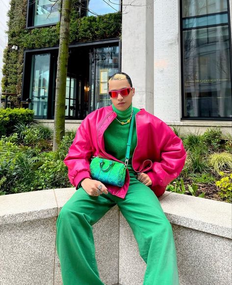 Vibrant Color Outfit Men, Pink And Green Outfit Men, Male Outfit Ideas, Fuchsia Outfit, Hslot Outfit, Hslot Outfit Ideas, 2023 Street Style, Inspi Outfit, Alex Fierro