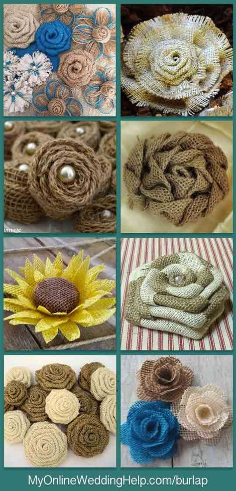 Burlap Flower Tutorial, Rustic Burlap Wedding, Diy Fleur, Types Of Fabric, Burlap Projects, Decor Hacks, Diy Burlap, Burlap Crafts, Burlap Flowers