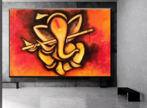 Lord Ganesha Ganesh Ji Wall Painting, Painting On Red Background, Ganesh Ji On Canvas, Ganesh Wall Painting, Abstract Ganesha Painting Acrylics, Ganesh Ji Painting On Canvas, Ganesha Painting Acrylics, Abstract Ganesha Painting, Huge Canvas Painting Ideas