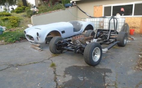 This Cobra Kit Car is an unfinished project that comes with a running engine and four-speed manual, and the seller seems very open to offers,  #ACCobra, #KitCar Revell Model Cars, Cobra Kit Car, Cobra Replica, Factory Five, Chassis Fabrication, Mustang Ii, Unfinished Business, Ac Cobra, Car Projects