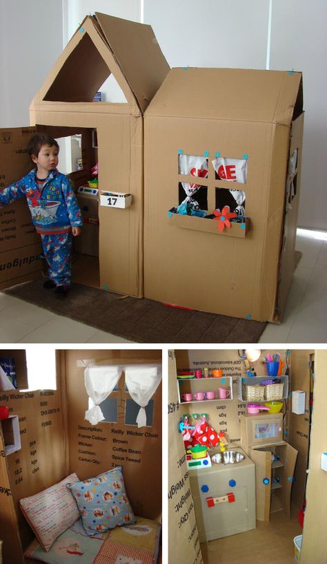 Construct the most boss fort of all time. | 27 Creative And Inexpensive Ways To Keep Kids Busy This Summer Cardboard Playhouse, Tablet Weaving, Cardboard House, Diy Cardboard, Cardboard Crafts, Play House, Business For Kids, Diy Toys, Craft Activities