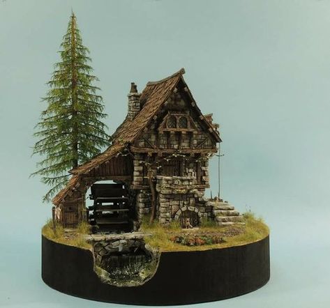 Water wheel Water Wheel House, Painting Competition, Medieval Houses, Wargaming Terrain, Water Wheel, Fantasy House, Miniature Houses, Medieval Town, Miniature House