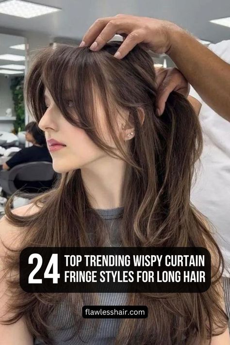 24 Top Trending Wispy Curtain Fringe Styles For Long Hair Wispy Curtain Fringe, Fringe Styles, Styles For Long Hair, Bangs For Round Face, Hair Mistakes, Curtain Fringe, Fringe Hairstyles, Long Hair With Bangs, Haircuts For Long Hair