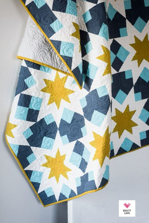 8 Point Star Quilt, Visual Learner, Star Quilt Pattern, Patchwork Diy, Stars Quilt, Yellow Quilts, Quilt Modernen, Night Stars, Baby Throw