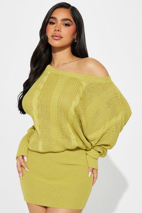 Available In Lime And White. Sweater Mini Dress Scoop Neckline Long Sleeves Loose Top/ Tight Bottom Length=33" 91% Viscose 9% Nylon Imported | Lilian Sweater Mini Dress in Lime size XL by Fashion Nova Amaya Colon, Fashion Nova Plus Size, Sweater Mini Dress, Fashion Nova Outfits, Loose Top, Fashion Portfolio, Fashion Nova Dress, Xl Fashion, Mini Sweater Dress