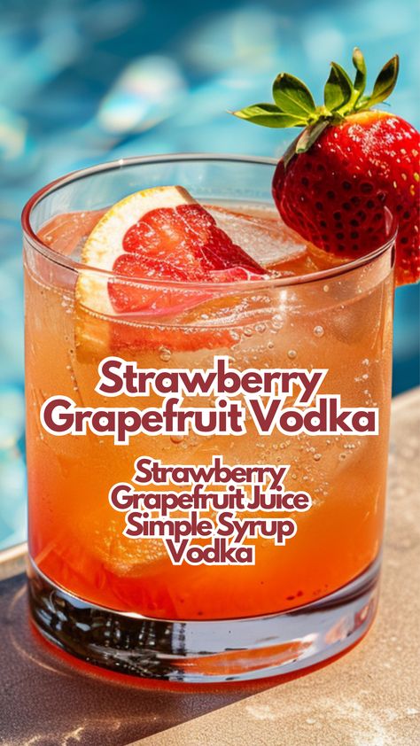 Summer Cocktails Vodka, Club Cocktails, Classic Vodka Cocktails, Cocktail Cards, Poolside Cocktails, Grapefruit Vodka, Vodka Recipes Drinks, Simple Syrup Cocktails, Strawberry Stuff