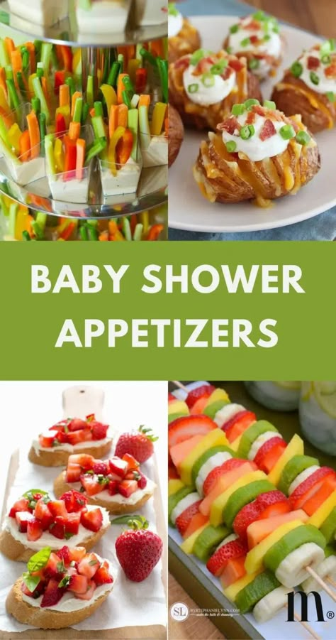 25+ Cute And Simple Baby Shower Appetizers Baby Shower Appetizers Finger Foods, Healthy Baby Shower Food, Finger Foods For Baby Shower Simple, Baby Shower Appetizers Easy, Baby Shower Fruit Ideas, Baby Shower Apps, Baby Shower Sandwiches, Baby Shower Fruit Tray, Baby Shower Finger Foods