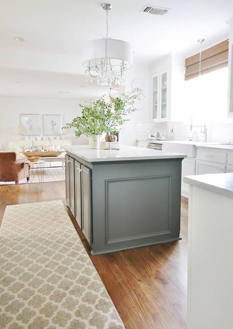 How To Paint a Kitchen Island - Thistlewood Farm How To Dress Up Kitchen Island, Kitchen Island Refinishing Ideas, Green Center Island Kitchen, Kit Hen Islands, Safe Green Kitchen Island, Repainting Kitchen Island, Island Kitchen Paint Ideas, End Of Island Design, Kitchen Island Colour Ideas