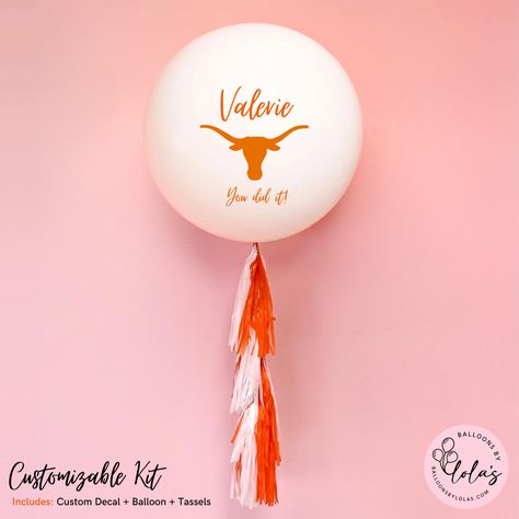 College Balloon Decor, College Balloon Garland, Balloon Name, College Balloons, Grad Marquee Letters With Balloons, College Signing Day, Balloon Tassel, Graduation Balloons, University Of Texas