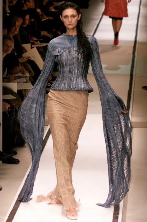 Jean Paul Gaultier Spring 2002 Couture Collection | Vogue Denim Moodboard, Jean Paul Gaultier 90s, Jean Paul Gaultier Haute Couture, Paul Gaultier Spring, 90s Runway, Kaia Gerber, Knitwear Fashion, Textiles Fashion, Future Fashion