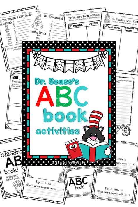 7  Literacy Activities for Dr. Seuss's ABC Book Dr Seuss Abc Book, Alliteration Activities, Dr Seuss Preschool Activities, Abc Activities Preschool, Dr Seuss Abc, Letter Writing Activities, Letter Centers, Abc Centers, Dr Seuss Activities