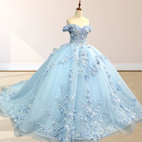 Light Blue And White Quinceanera Dresses, Cinderella Dress Quinceanera, Baby Blue Quince Dresses, Butterfly Quince Dress, Wedding Dress Light Blue, Baby Blue Quinceanera Dresses, Sky Blue Gown, Sky Blue Quinceanera Dresses, Light Blue Quinceanera Dresses