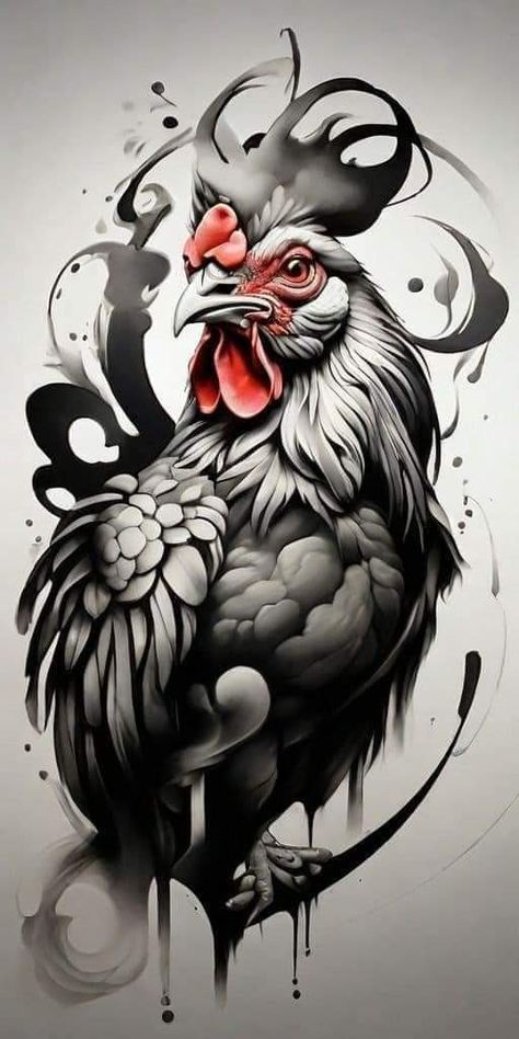 Rooster Tattoo Design, Chicken Tattoo, Rooster Tattoo, Tattoo Japanese Style, Tattoo Japanese, Animal Illustration Art, Rooster Art, Sketch Tattoo Design, Tattoo Design Book