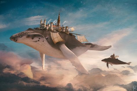 Floating Islands Fantasy Art, Gregory Fromenteau, Sky Whale, Flying Whale, Steampunk Airship, Whale Illustration, Robot Animal, Giant Animals, Beast Creature