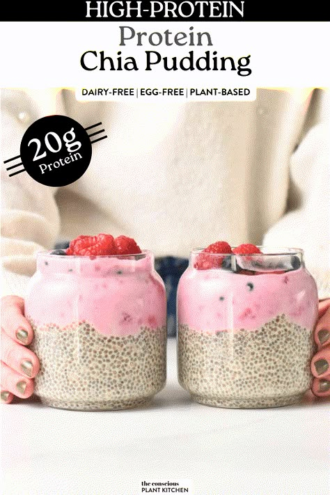 High Protein Chia Pudding - The Conscious Plant Kitchen High Protein Chia Seed Breakfast, Protein Chia Pudding Recipes, Greek Yogurt Chia Seed Pudding, High Protein Chia Seed Pudding, Chi Seeds, High Protein Chia Pudding, Protein Chia Seed Pudding, Perfect Bar Recipe, Protein Chia Pudding