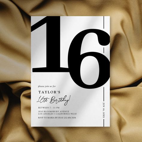 Black And White Birthday Invitations, Sweet 16 Invitation Templates, 16 Birthday Invitations, Black And White Birthday Party, Elegant Birthday Invitations, Birthday Dinner Invitation, 80th Birthday Invitations, 16th Birthday Invitations, Modern Birthday