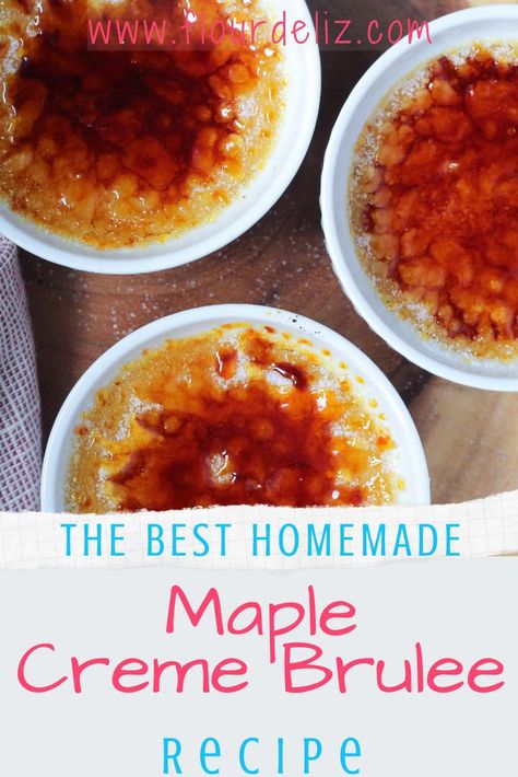 Crème brulee is easy to make, super delicious, and gluten free! This homemade Maple Crème Brulee is the perfect simple and tasty fall treat. Get the recipe for how to make this 5 ingredient, individually portioned dessert now! Maple Creme Brulee Recipe, Maple Creme Brulee, Ramekin Desserts, Brulee Pie, Unusual Desserts, Best Creme Brulee Recipe, Creme Brulee Pie, Ramekin Dessert, Pudding Recipes Homemade