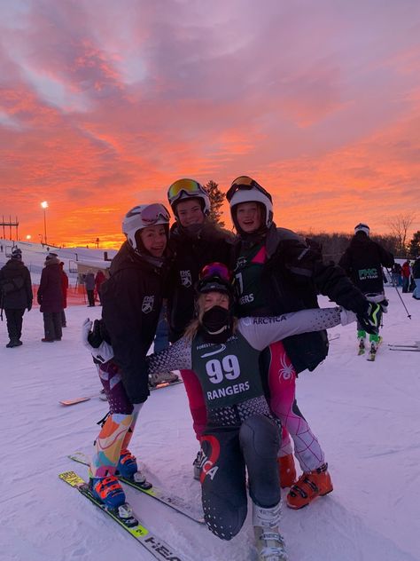 ski racing, sunset, friends, night skiing, ski poses Ski Poses, Skiing Pics, Night Skiing, Racing Clothes, Ski Photos, Ski Pics, Ski Pictures, Sunset Friends, Skiing Aesthetic