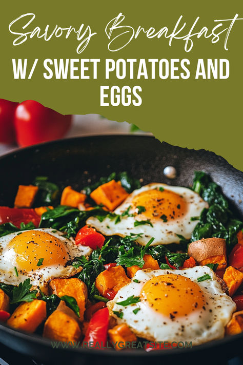 Enjoy this savory breakfast skillet featuring crispy sweet potatoes, eggs, and vibrant veggies. This hearty, one-pan meal is packed with protein and fiber, making it a perfect start to your day. Simple, healthy, and flavorful, it’s great for brunch or meal prep!

#BreakfastSkillet #SweetPotatoRecipe #HealthyBreakfast #EggRecipes #OnePanMeal #SavoryBreakfast #BrunchIdeas Sweet Potatoes And Eggs Breakfast, Egg And Sweet Potato, Breakfast Potatoes Skillet, Potato And Egg Breakfast, Eggs And Sweet Potato, Breakfast Skillet, Crispy Sweet Potato, Sweet Potato Breakfast, Quick And Easy Breakfast