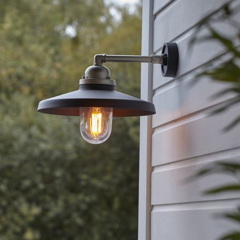 Breakwater Bay Jaliyah Black Outdoor Fisherman Light | Wayfair.co.uk Porch Lamp, Garden Wall Lights, Modern Outdoor Wall Lighting, Outdoor Barn Lighting, Silver Walls, Exterior Wall Light, Industrial Wall Lights, Industrial Wall, Barn Lighting