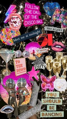 To Disco With Love, Disco Theme Background, Disco Ball Astethic, Disco Collage Art, Disco Party Inspiration, 30th Disco Party, Disco Background Aesthetic, Disco Asethic, Disco Vibes Aesthetic