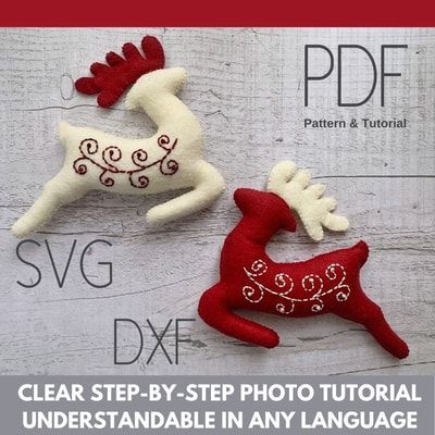 Felt Deer Christmas ornaments pattern PDF SVG - Inspire Uplift Deer Christmas Ornaments, Felt Deer, Sewing Hand, Christmas Squirrel, Felt Ornaments Patterns, Felt Animal Patterns, Easy Patterns, Christmas Moose, Deer Ornament