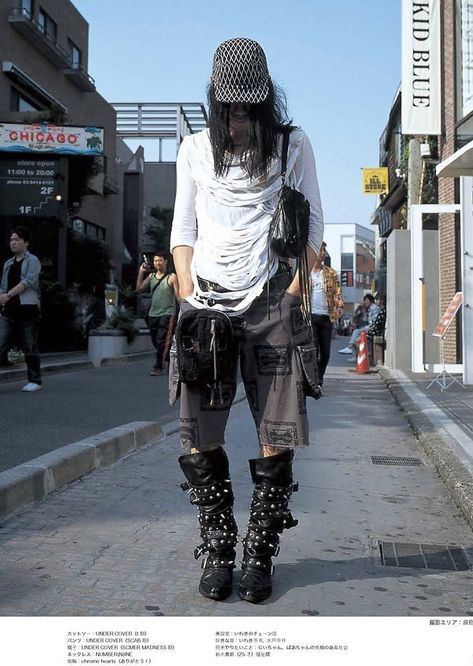 New Rock Boots Outfit, Japanese Archive Fashion, Archive Outfits, Japanese Punk Fashion, Grunge Outfits Men, Japanese Punk, Street Grunge, 2000s Japanese Fashion, 2000s Clothing