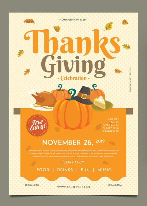 Thanksgiving Flyer Template PSD Thanksgiving Advertising Design, Thanksgiving Graphic Design, Thanksgiving Flyer Design, Thanksgiving Ads, Thanksgiving Flyer, Thanksgiving Graphics, Thanksgiving Templates, Newsletter Layout, Thanksgiving Poster