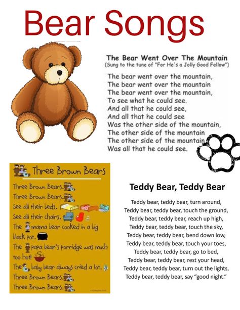 Teddy Bear Circle Time, Preschool Bear Songs, Bear Themed Activities For Preschoolers, Bear Songs Preschool, Teddy Bears Picnic Activities, Bear Hunt Song, Teddy Bear Song, Bear Activities Preschool, Bear Theme Preschool