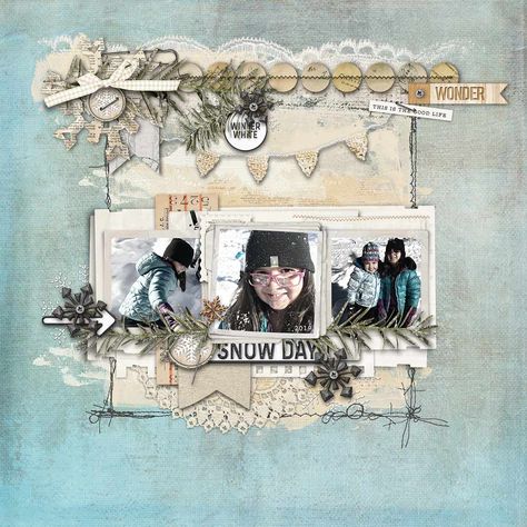 Winter Scrapbook Layouts, Snow Day, Paper Pack, Digital Scrapbooking, Borders, Vintage World Maps, Layout, Canvas, Frame