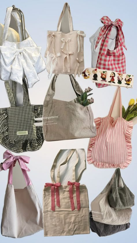 In this collage you can find inspo for your bow bag and an pattern for a bag! Have fun sewing! My Style Bags, Diy Bag Designs, Upcycle Sewing, Diy Bags Patterns, Bow Bag, Girly Bags, Fancy Bags, Sewing Design, Pretty Bags