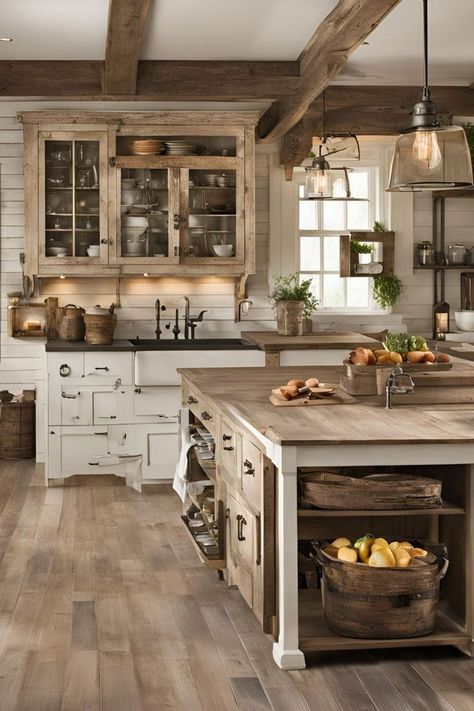 Transform your kitchen with a rustic farmhouse style! Explore ideas for incorporating vintage elements, natural textures, and warm colors to create a welcoming space. Perfect for a stylish kitchen upgrade. #KitchenTransformation #RusticFarmhouse #HomeUpgrade Cozy Rustic Kitchen, Vintage Kitchen Ideas Farmhouse Style, Colorful Farmhouse Kitchen, Portugal Kitchen, Farm Kitchens, Hangar Homes, Farmhouse Decoration Ideas, Antique Farmhouse Kitchen, Cornwall House