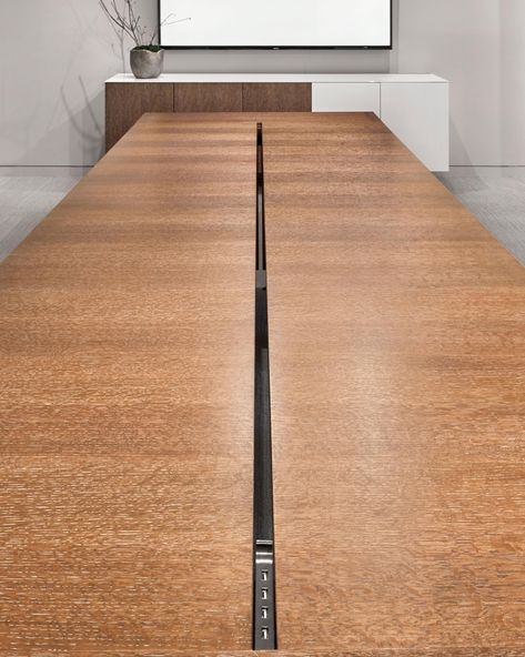 Wood Conference Table, Cabin Office, Creative Inventions, Community Table, Cabinet Detailing, Office Inspo, Cable Storage, Community Space, Toilet Design