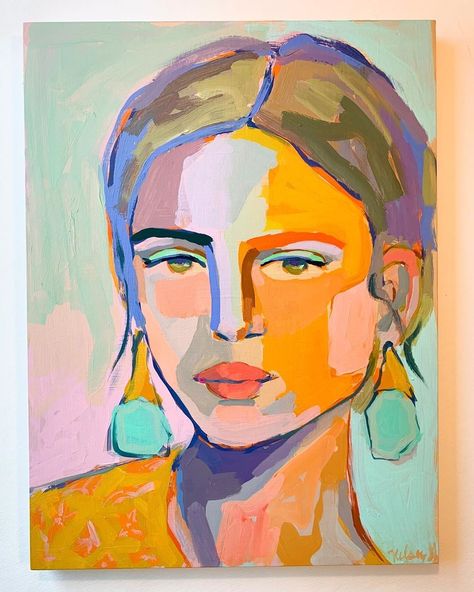 Abstract Art With Faces, Kelsey Howard Art, Green Portrait Painting, Fun Portrait Painting, Abstract Portrait Painting Faces, Big Art Projects, Abstract People Painting, Modern Art Ideas, Colorful Portrait Painting