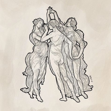 3 Graces Tattoo, Three Women Tattoo, The Muses Tattoo, Three Graces Tattoo, Muses Tattoo, Classical Art Tattoo, Shakespeare Tattoo, Grace Tattoos, Best Tattoo Ever