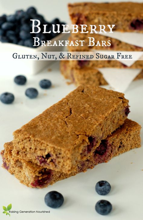 Blueberry Breakfast Bars :: Gluten, Nut, & Refined Sugar Free // Raising Generation Nourished Blueberry Breakfast Bread, Blueberry Breakfast Bars, Breakfast Baking, Blackberry Recipes, Blueberry Breakfast, No Dairy, Thrifty Thursday, Breakfast Bread, Breakfast Bars