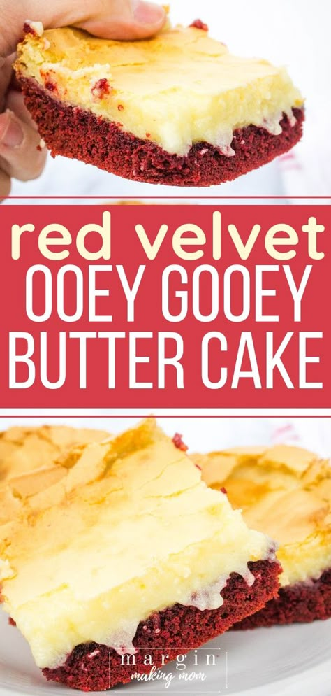 Butter Cake Bars, Ooey Gooey Cake, Cake Mix Bars, Red Velvet Desserts, Ooey Gooey Butter Cake, Cake Squares, Gooey Cake, Cream Cheese Bars, Cake Recipes For Kids