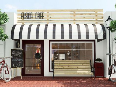 Coffee Shop Exterior Design | Store Bakery Outside, Spa Exterior, Display Visual Merchandising, Black Store, Bakery Shop Design, Small Coffee Shop, Diy Coffee Bar, Bar Exterior, Cafe Ideas