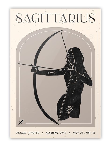 Illustrated Sagittarius zodiac poster. Sagittarius Illustration, Sagittarius Aesthetic, Astrology Prints, Sagittarius Baby, Sagittarius Symbol, Sagittarius Signs, Sagittarius Art, Minimal Paint, Zodiac Poster