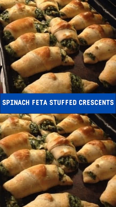 Spinach Feta Crescent Rolls, Spinach Feta Stuffed Crescents, Spinach Feta Croissant, Spinach And Feta Pastry, Spinach And Feta Recipes, Spinach Crescent Rolls, Canned Recipes, Spinach Bites, Spinach Rolls