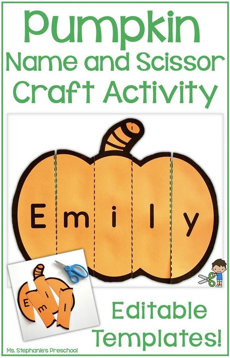 Pumpkin Name and Scissor Activity Pumpkin Scissor Practice, Pumpkin Name Activity, Pre K Pumpkin Activities, P Is For Pumpkin Craft, Pumpkin Name Craft, Pumpkin Preschool Activities, Fall Art Preschool, Preschool Scissors Activities, Pumpkin Activities Preschool