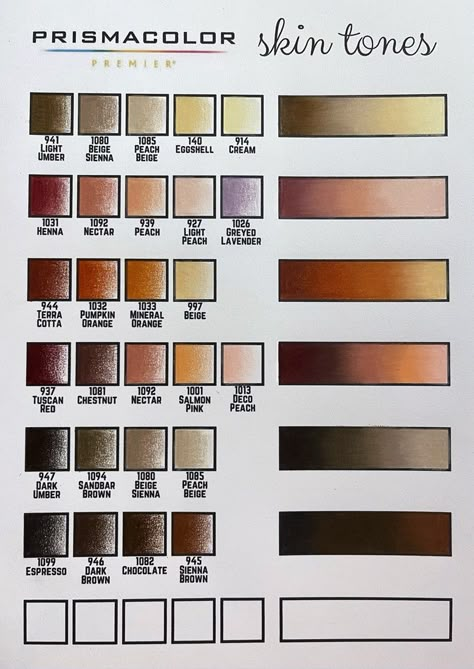 Colored Pencil Skin Tone, Skin Tone Color Pencil, Prismacolor Skin Tones, Skin Tones Chart, Coloured Pencil Portrait, Prismacolor Combos, Skin Tone Chart, Art Prismacolor, Colored Pencil Lessons