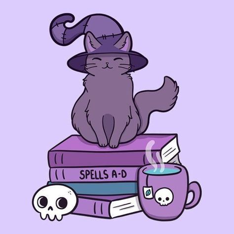 Cat Items Aesthetic, Witch Wallpaper, Stationery Cute, Spell Books, Chat Halloween, Witchy Wallpaper, Witch Cat, Halloween Wallpaper Iphone, Halloween Drawings