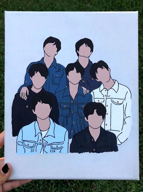 Songs Inspired Drawings, Jean Jacket Photoshoot, Kpop Drawing Ideas, Drawing Ideas Acrylic, Inspired Drawings, Jacket Silhouette, Bts Songs, Silhouette Painting, Cute Canvas Paintings